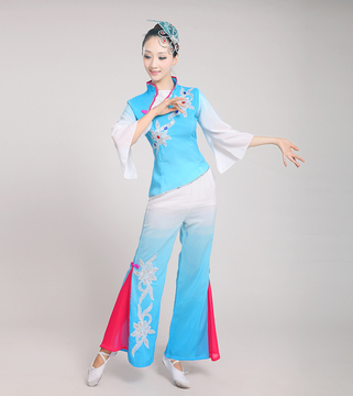 2015新款古典舞蹈民族腰鼓秧歌舞伞舞扇子舞蹈舞台演出服装女款