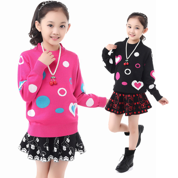 中大女童毛衣套头圆领韩版2015女童针织衫新款儿童羊绒衫宝宝秋装