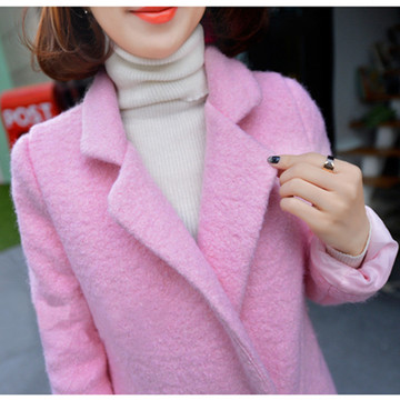 2015秋冬装新款 韩版潮时尚修身中长款大码女装气质毛呢外套大衣
