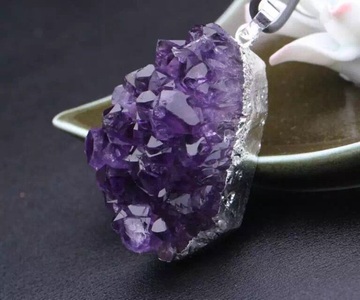 天然紫晶花吊坠 紫水晶原石挂坠 紫晶晶族项坠