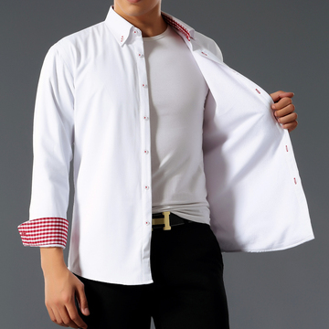 冬季男士纯色保暖衬衫加厚加绒男长袖修身白商务休闲加棉保暖衬衣