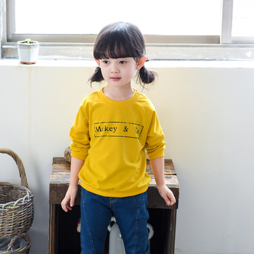 童装女童秋装 2016新款女童韩版可爱卡通印花长袖T恤打底衫