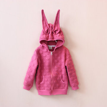 2015秋季新款童装女童宝宝儿童兔耳朵帽拉料立体圆点运动休闲外套