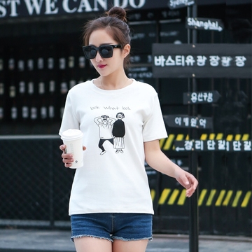 韩国夏季新款韩版宽松显瘦修身纯棉圆领女士短袖T恤打底衫上衣