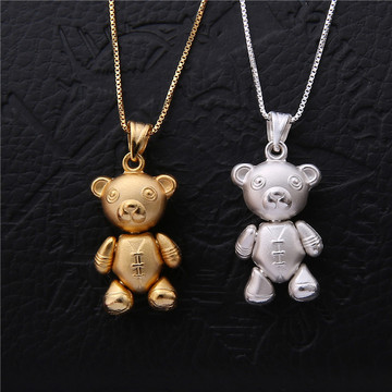 包邮 3D硬银S999银饰项链吊坠 泰迪熊吊坠 女式生肖动物项链吊坠