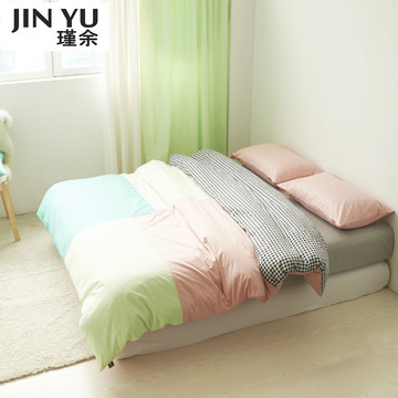 新款 欧式纯色素色床单被套四件套拼色全棉精品简约床上用品 冬