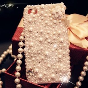 满珍珠 韩国镶钻苹果4手机壳 可爱对角  iphone4S 5G