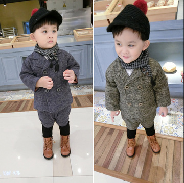 优品2015新款韩版冬季童装 男童时尚加绒西装假两件套装潮