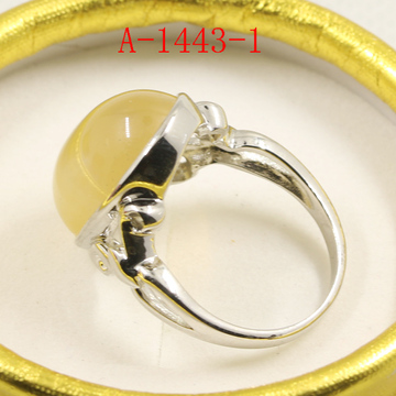 双海甜美现货全新情侣新款天然水晶黄兔毛925银镀镶嵌戒指 A-1443