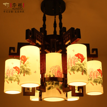 华懋中式陶瓷大吊灯 实木雕花手绘陶瓷吊灯 现代别墅客厅餐厅吊灯