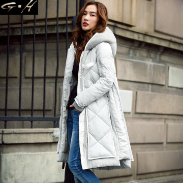 韩版新款超长修身加厚大码军工装羊羔毛羽绒棉服加长棉衣女神外套