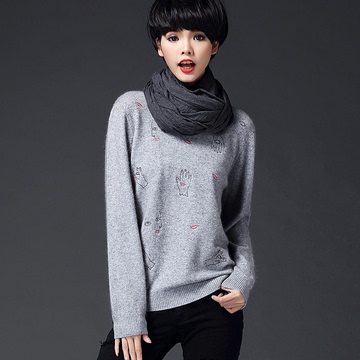 2015秋冬韩版时尚新款女式圆领貂绒衫套头打底衫修身纯色针织毛衣