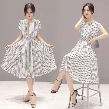 2016夏季新款女装韩版显瘦两件套套装裙印花真丝雪纺长裙连衣裙女