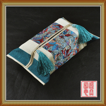 中式餐桌布艺饰品中国风丝绸古典纸巾盒套高档车用欧式纸巾套布艺