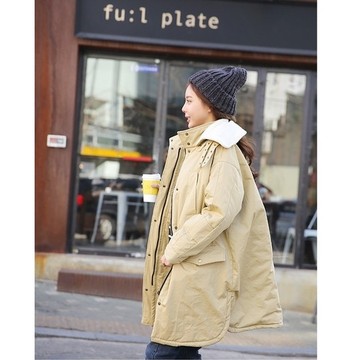 2015双12冬季新款韩国时尚中长款加厚纯色简约气质宽松外套棉衣女