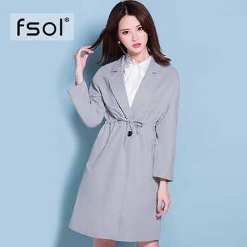 风衣女中长款 2016秋季新款韩版宽松风衣女士外套系带 显瘦 FSOL
