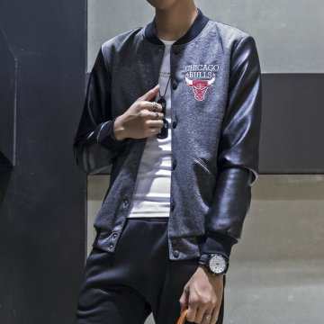 春秋季男士公牛棒球服青少年学生拼色薄款上衣韩版修身型薄款外套