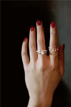 特价 14k包金珠天然淡水珍珠带坠链条戒指 关节戒 指环 3款入