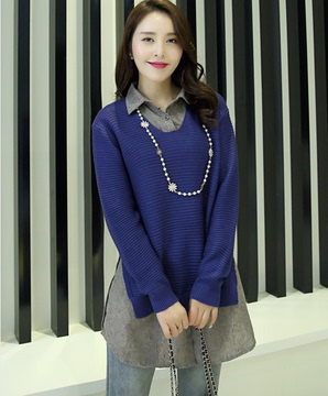 2016春季新款  韩版时尚宽松假两件套针织衫外套