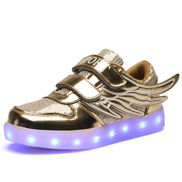 男童透气网面鞋板鞋LED闪灯鞋USB充电翅膀鞋韩版儿童运动鞋女童鞋