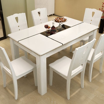 时尚现代简约家具 实木长方形大理石餐桌椅组合黑白色烤漆 1桌4椅