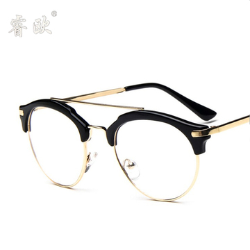 韩国新品复古双梁平光镜男女款个性潮大框半金属眼镜框可配近视