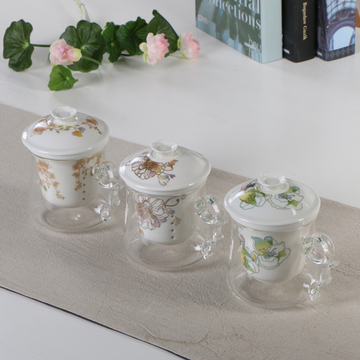 情满九州耐热玻璃杯陶瓷内胆水杯透明过滤杯子茶具创意花茶杯带盖