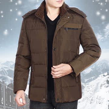 新款2015冬季品牌羽绒服男中年连帽加厚棉服商务绅士爸爸冬装外套