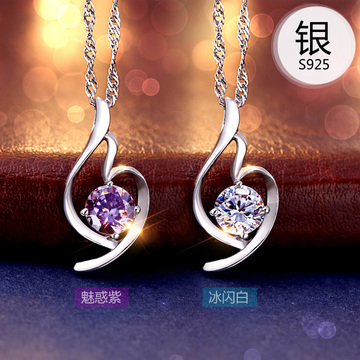 925银项链 女 天使韩版短款锁骨链毛衣链紫水晶项链 生日礼物正品