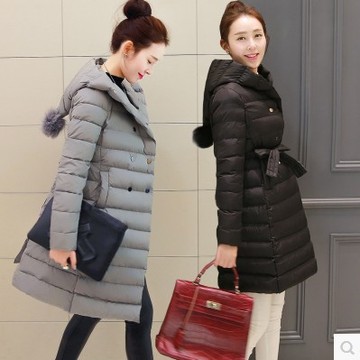 2015冬装韩版修身显瘦棉衣女中长款系带大码时尚羽绒加厚棉服外套