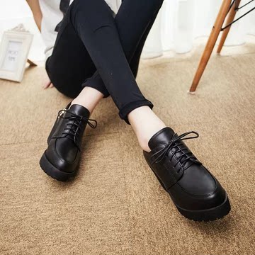 2015春秋夏季单鞋厚底欧美黑色复古系带潮女短靴平跟中跟马丁靴女