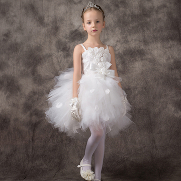 白色蓬蓬裙 女童公主裙幼儿舞蹈 花童礼服 六一节儿童婚纱演出裙