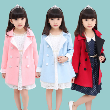 女童秋装韩版外套中大童双排扣翻袖风衣2015新款时尚休闲儿童外套