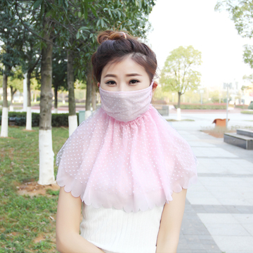 韩版透气夏季防晒波点口罩超大护颈防紫外线骑行车防尘遮阳面罩