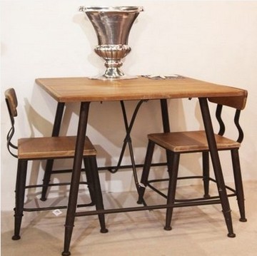 美式乡村复古做旧铁艺实木餐桌椅组合休闲桌椅套件餐椅咖啡厅桌椅