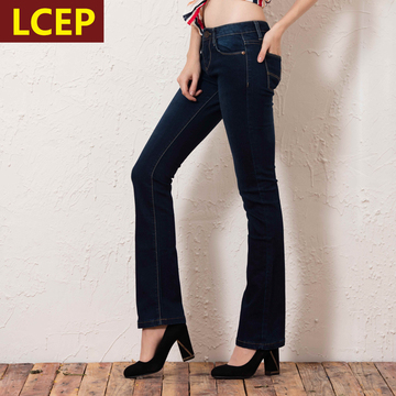 Lcep2015新款牛仔裤女长裤韩版修身中腰修身提臀显瘦弹力微喇叭裤