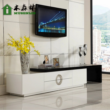 现代简约电视柜烤漆白色伸缩电视柜茶几组合时尚地柜电视机柜包邮