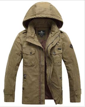 2015新款男式休闲夹克 战地吉普正品秋季纯棉立领中年中长款外套