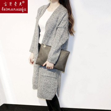 2015秋冬新款韩版宽松大码长袖针织衫女开衫中长款毛衣外套