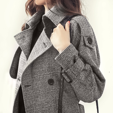 韩国2015新款秋装韩版双排扣中长款大衣显瘦风衣外套 女秋季新品