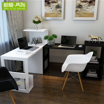 都爱具尚 简约转角烤漆书桌白色家用办公电脑桌组合黑白色SZ121