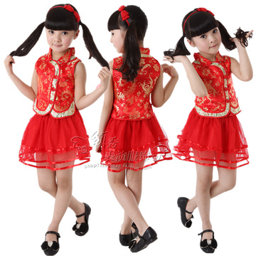 六一儿童节小学生唐装旗袍舞蹈表演出服装女纱裙幼儿中国风舞台服