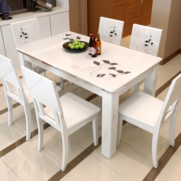 现代简约时尚黑白色餐桌木质烤漆大理石餐桌椅组合 一桌四椅六椅