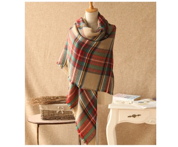 冬季保暖仿羊绒围巾超大规格方巾经典彩色格子披肩两用
