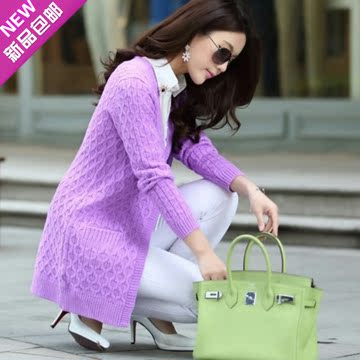 2015秋季新品韩版女装修身中长款长袖毛衣大码针织衫麻花开衫外套
