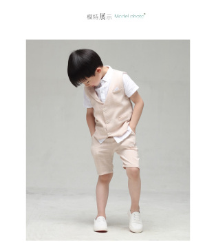 韩版2016新款夏季童装英伦帅气短袖马甲衬衫三件套英伦礼服套装潮