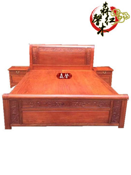 缅甸花梨木素面箱式双人大床 大果紫檀实木婚床 红木住宅卧室家具
