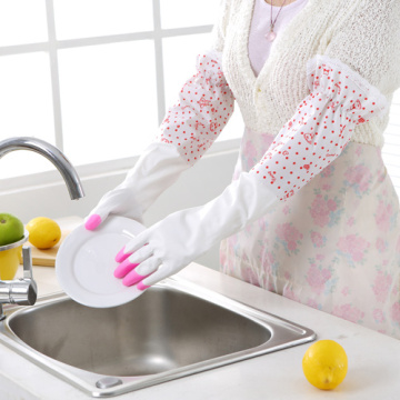 日式家务清洁手套 加绒加厚洗碗手套 加长耐用防水保暖乳胶手套