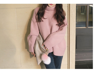 包邮2015冬季韩版新款高领宽松纯色蝙蝠袖套头长袖加厚毛衣女装