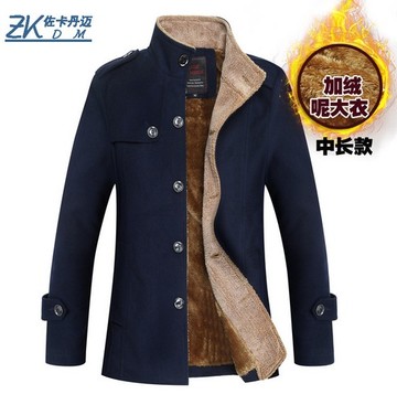 冬季男士青年大码加绒加厚中长款夹克男学生韩版潮流呢子大衣外套